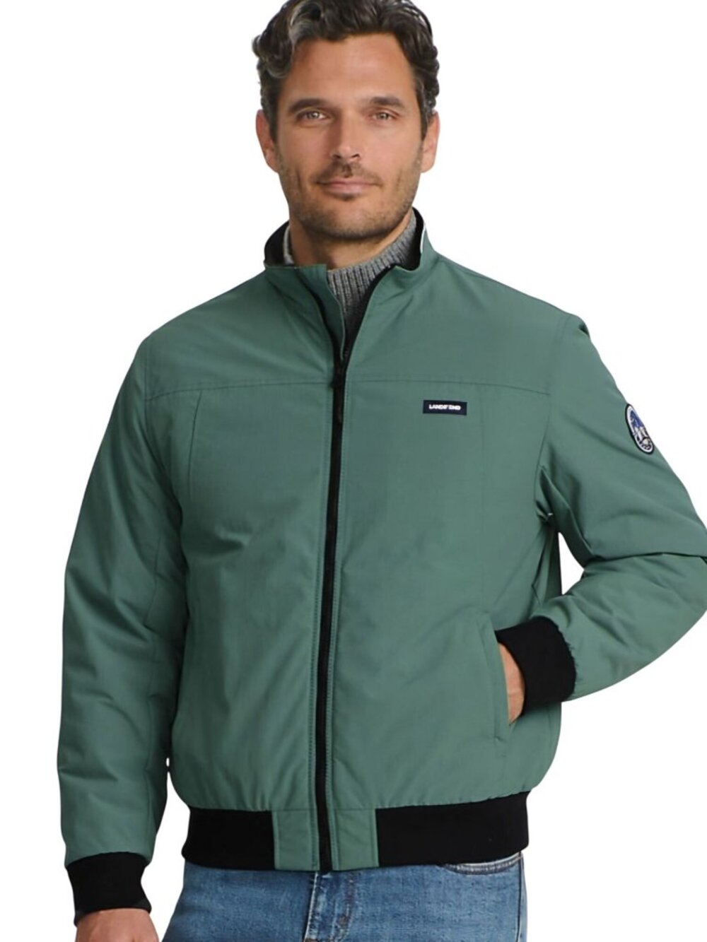 Lands' End Squall Waterproof Insulated Jacket Army Green Full Zip Size XLT